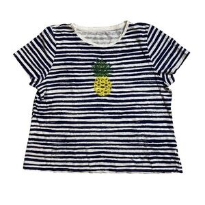 ⭐️ Talbots Petite cotton striped pineapple design t-shirt- size XLp